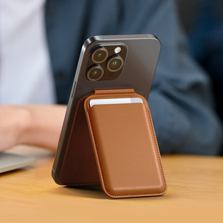 satechi环保素皮MagSafe磁吸钱包支架适用苹果iPhone15/14/13系列背夹卡包 黑色