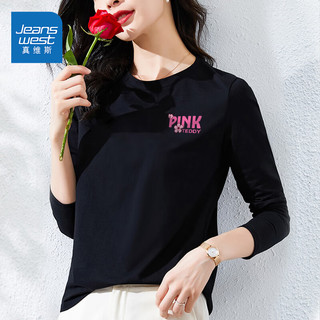 JEANSWEST 真维斯 长袖T恤女春季女黑色L L（106-120斤） PINK-黑色长T