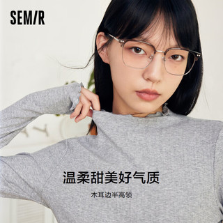 森马（Semir）长袖T恤女木耳边半高领紧身肌理抓绒针织衫109723101001 中花灰00510 L