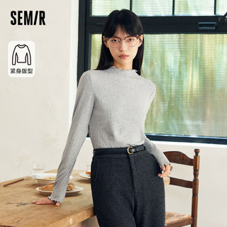 森马（Semir）长袖T恤女木耳边半高领紧身肌理抓绒针织衫109723101001 中花灰00510 XXL