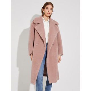 朗姿中长款泰迪颗粒羊毛大衣女高级感气质时尚外套冬季 雾霾粉色 160/80A/M