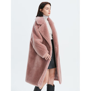 朗姿中长款泰迪颗粒羊毛大衣女高级感气质时尚外套冬季 雾霾粉色2 170/88A/XL