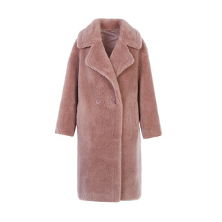 朗姿中长款泰迪颗粒羊毛大衣女高级感气质时尚外套冬季 雾霾粉色2 170/88A/XL