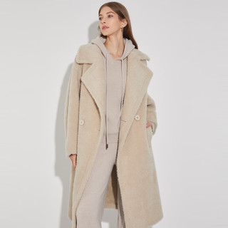朗姿中长款泰迪颗粒羊毛大衣女高级感气质时尚外套冬季 深米色2 170/88A/XL