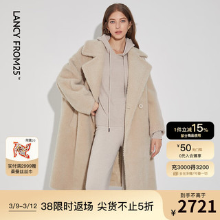 朗姿中长款泰迪颗粒羊毛大衣女高级感气质时尚外套冬季 深米色2 170/88A/XL