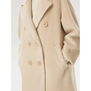 朗姿法式复古时尚洋气颗粒羊毛大衣女中长款冬季仿皮草外套 象牙白色2 XXL
