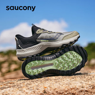 PLUS会员：saucony 索康尼 奥拉越野跑鞋男减震耐磨户外徒步跑山鞋咖啡黑42