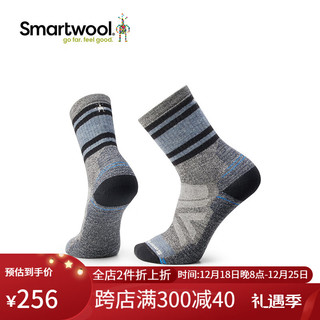 SMARTWOOL冬徒步功能全减震中筒袜美利奴羊毛条纹图案SW袜子保暖可机洗1894 黑色001 L（适合脚码42-45）