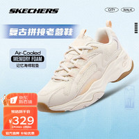 斯凯奇（Skechers）女鞋泡芙熊2024年春季女士网面老爹鞋闪电缓震复古休闲运动鞋 NTPK-自然/粉红 37.5