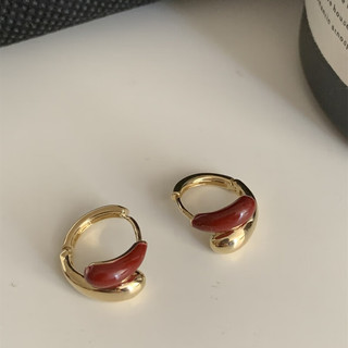 KOSE 高丝 法式复古金属珐琅红耳环感轻奢小众耳扣气质小巧耳饰