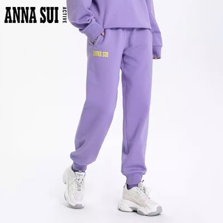 ANNA SUI 安娜苏经典logo紫色连帽卫衣加厚磨毛宽松上衣女