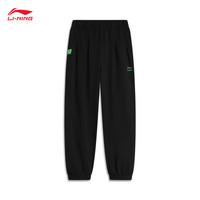 李宁 LI-NING童装卫裤男小童春夏印花柔软舒适束脚长裤子 黑色-3 90