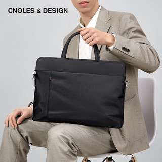 蔻一（Cnoles）男士手提包休闲公文包商务通勤单肩斜挎14英寸笔记本电脑包 老公实用 黑色
