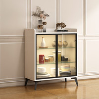 考特（KAOTE）岩板餐边柜简约现代茶水柜轻奢奶油风碗一体靠墙玻璃门储物柜 68*40*95白【岩板台面】 【包安装】双门 包安装