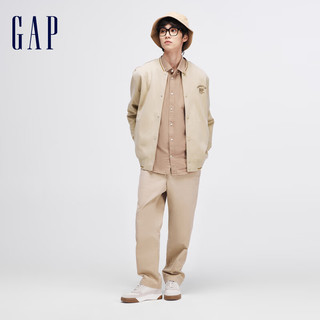 Gap男女装2024春季logo刺绣线条装饰针织外套棒球服452531 卡其色 185/108A(XXXL)亚洲尺码