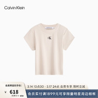 Calvin Klein Jeans24春夏女士简约刺绣螺纹微弹短款针织短袖T恤ZW02588 ACF-象牙白 XS