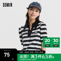 森马（Semir）POLO衫女短款绑带绣花条纹衫复古盐系夏季收腰套头衫休闲潮酷 白黑色调00319 165/88A/L