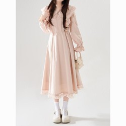 今年流行超好看法式粉色连衣裙2023秋季爆款新款长袖设计感裙子