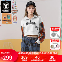 Genanx2024春季女士卫衣彩虹竖条拼接露腰短款上衣女 花灰色 M