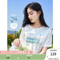 X.YING 香影 白色t恤女短袖2023夏装新款半袖宽松圆领印花设计感小众上衣 白色 M预售4月6日