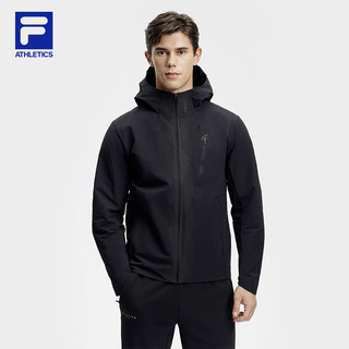 FILA 斐乐 男士梭织外套2024春简约基础运动连帽上衣 深黑-BK 175/96A/L