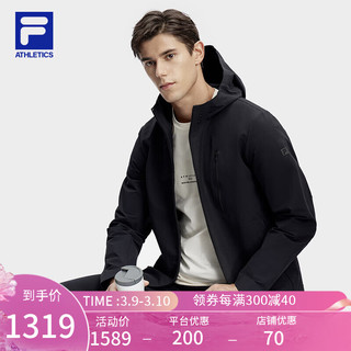 FILA 斐乐男士梭织外套2024春简约基础运动连帽上衣 深黑-BK 190/112B/XXXXL