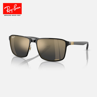 Ray-Ban 雷朋 RayBan）时尚方框太阳镜男女款眼镜开车驾驶运动户外墨镜0RB3721CH 187_J0黑框蓝金色镜面镜片