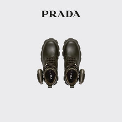 PRADA 普拉达 女士 Monolith皮革和尼龙中筒靴靴子 军绿色 37.5