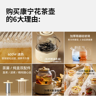 康宁花茶壶养生壶 玻璃煮茶壶煮茶器1L +小灯泡家用玻璃可视空气炸锅 4L大容量 【花茶壶-标准款】+【空气炸锅+8件套】