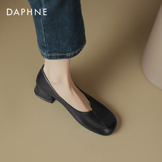 达芙妮（DAPHNE）低跟单鞋女春秋小皮鞋2024年春季浅口乐福鞋女一脚蹬女鞋 黑色 39