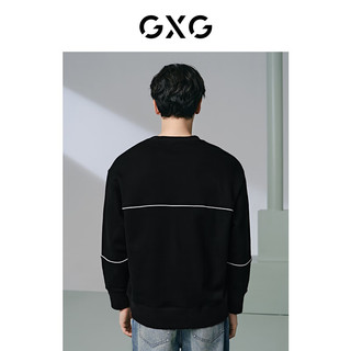GXG男装 黑色明线设计时尚宽松圆领卫衣男士上衣2024年春季 黑色 165/S