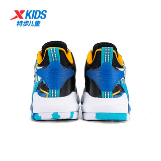 特步（XTEP）儿童运动鞋中大童旋转纽扣篮球鞋男童小鞋子 黑/彩雀蓝 33码