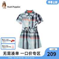 暇步士（Hush Puppies）童装女童连衣裙夏季大童儿童连衣裙时尚格子休闲 玻璃蓝 110cm