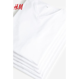H&M男装T恤5件装夏季基础款打底衫修身V领短袖上衣0945059 深绿色/绿松石色 175/100A