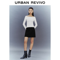 UR【UR魅力】2024春季新款女装经典菱格修身牛仔半裙UWG840133 正黑