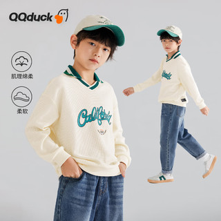 QQ duck 可可鸭 童装儿童卫衣男上衣女童套头外套学生青少年衣服圆圈米白；165