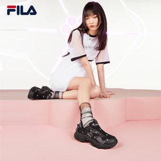 FILA 斐乐女鞋猫爪鞋老爹鞋女子2024春季轻便缓震休闲复古运动鞋 黑-BK（补货2） 38.5