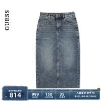 GUESS24年春季女士通勤百搭款后开叉牛仔半身裙-Q4PD59D51V0 DWA-牛仔蓝 XS