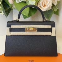 HERMÈS 爱马仕 HERMES）mini凯莉包kelly二代黑金epsom皮单肩包手提包预售奢侈品女包