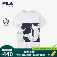 FILA 斐乐 童装2024夏中大童男童短袖T恤潮 玉石白-WT 160cm