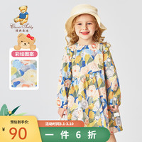 Classic Teddy精典泰迪女童连衣裙儿童公主裙中小童装春季裙子春装衣服 艺术童年黄色油画花朵 110