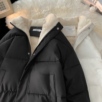 QGF加绒加厚棉衣棉服女冬季保暖美式立领外套高级感宽松百搭棉袄 黑色 4XL