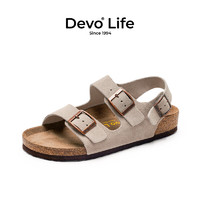 Devo 的沃 LifeDevo软木鞋真皮绑带凉鞋男鞋 2627 灰色反绒皮 38