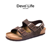 Devo LifeDevo软木鞋真皮绑带凉鞋男鞋 2627 深棕色反绒皮 36
