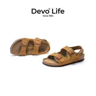 Devo LifeDevo软木鞋真皮绑带凉鞋男鞋 2627 黄棕色反绒皮 38