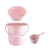 Homeglen 塑料桶 加厚大号水桶+水勺+大号脸盆 粉红