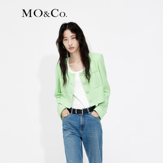 MO&Co.复古小香风肌理感精致银扣短款夹克短外套设计感小众 马卡龙绿色 S/160