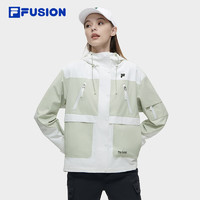 FILA FUSION斐乐潮牌梭织外套女2024春时尚撞色拼接连帽上衣 标准白-WT 160/80A/S