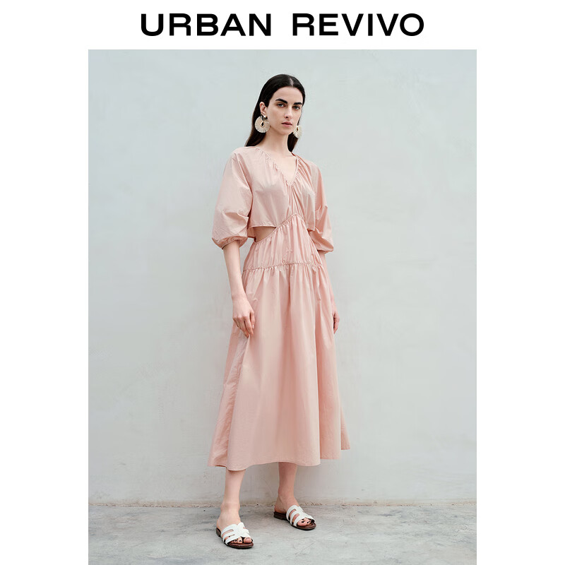 URBAN REVIVO UR季女装时髦设计感纯欲镂空连衣裙UWH732021 浅粉色 L