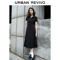 URBAN REVIVO UR季女装休闲时尚感翻领收腰垂感连衣裙UWG732025 正黑 M